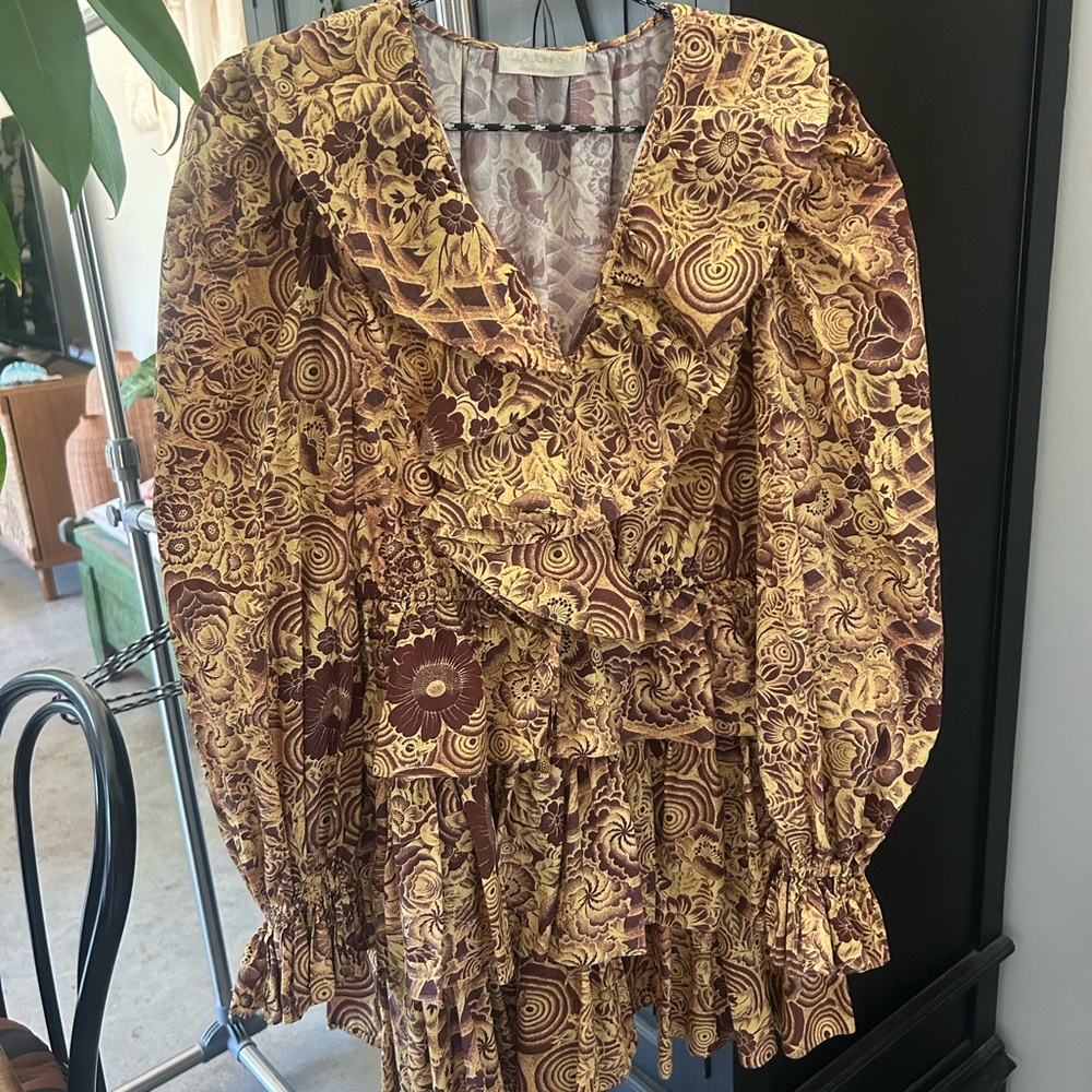 Ulla Johnson Yellow and Brown Mini Dress
